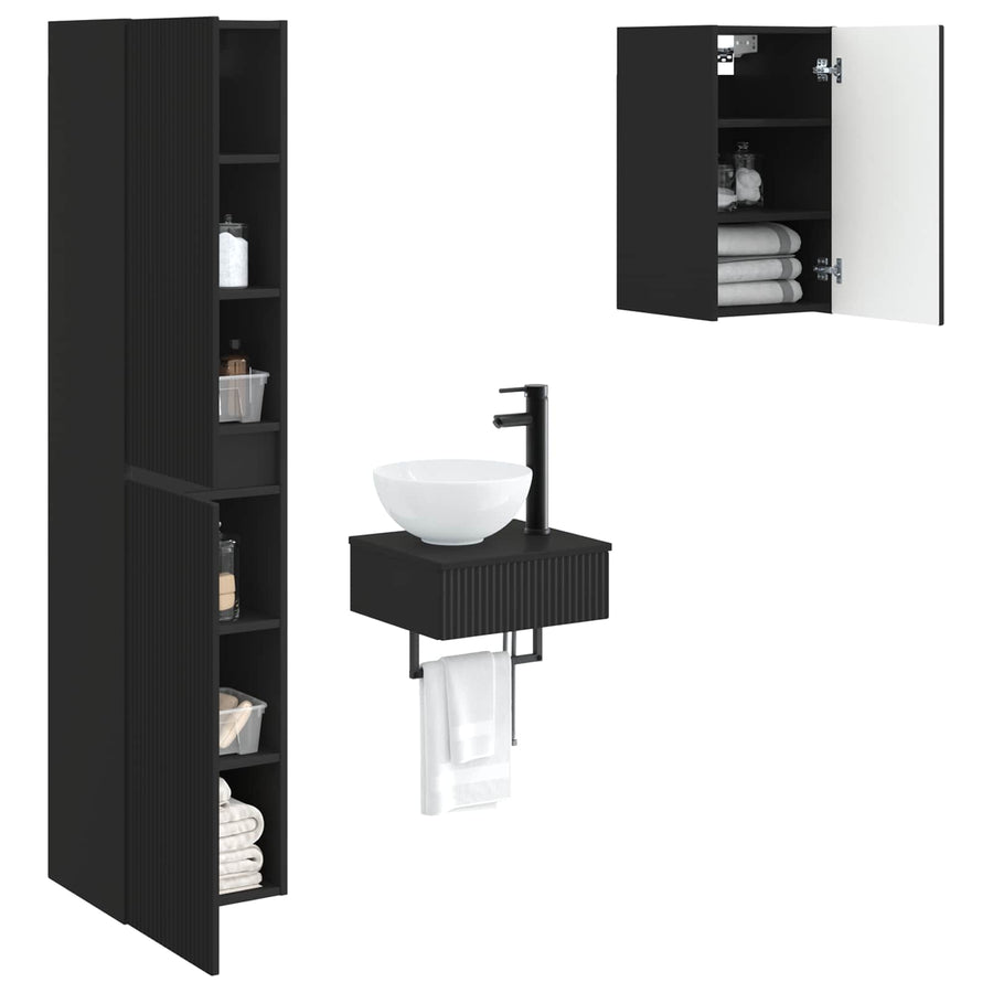 Badkamermeubelset 3 st Zwart 33 x 34,5 x 160 cm Bewerkt hout