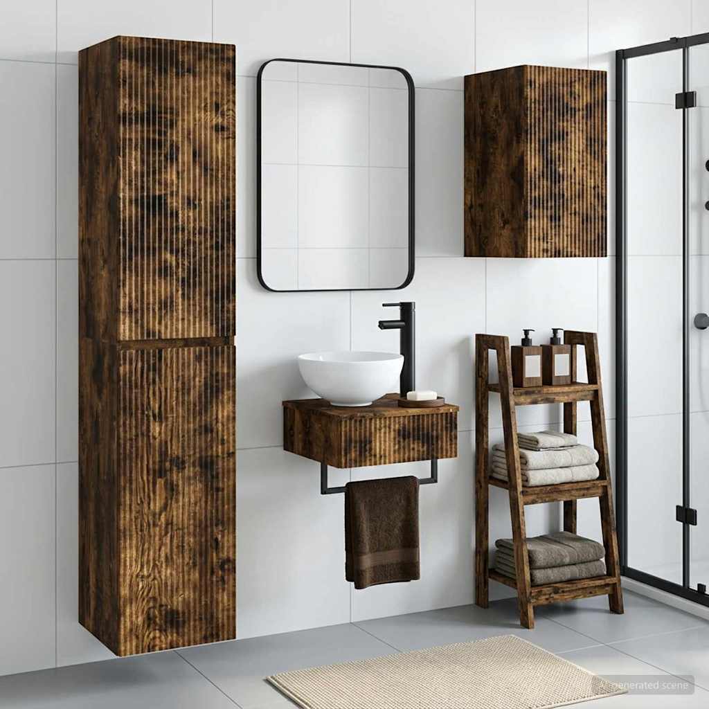 Badkamermeubelset 3 st Gerookt eiken 33 x 34,5 x 160 cm