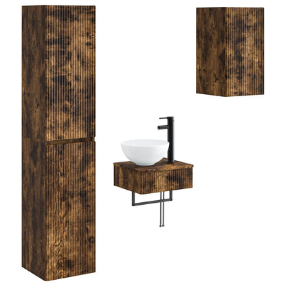 Badkamermeubelset 3 st Gerookt eiken 33 x 34,5 x 160 cm