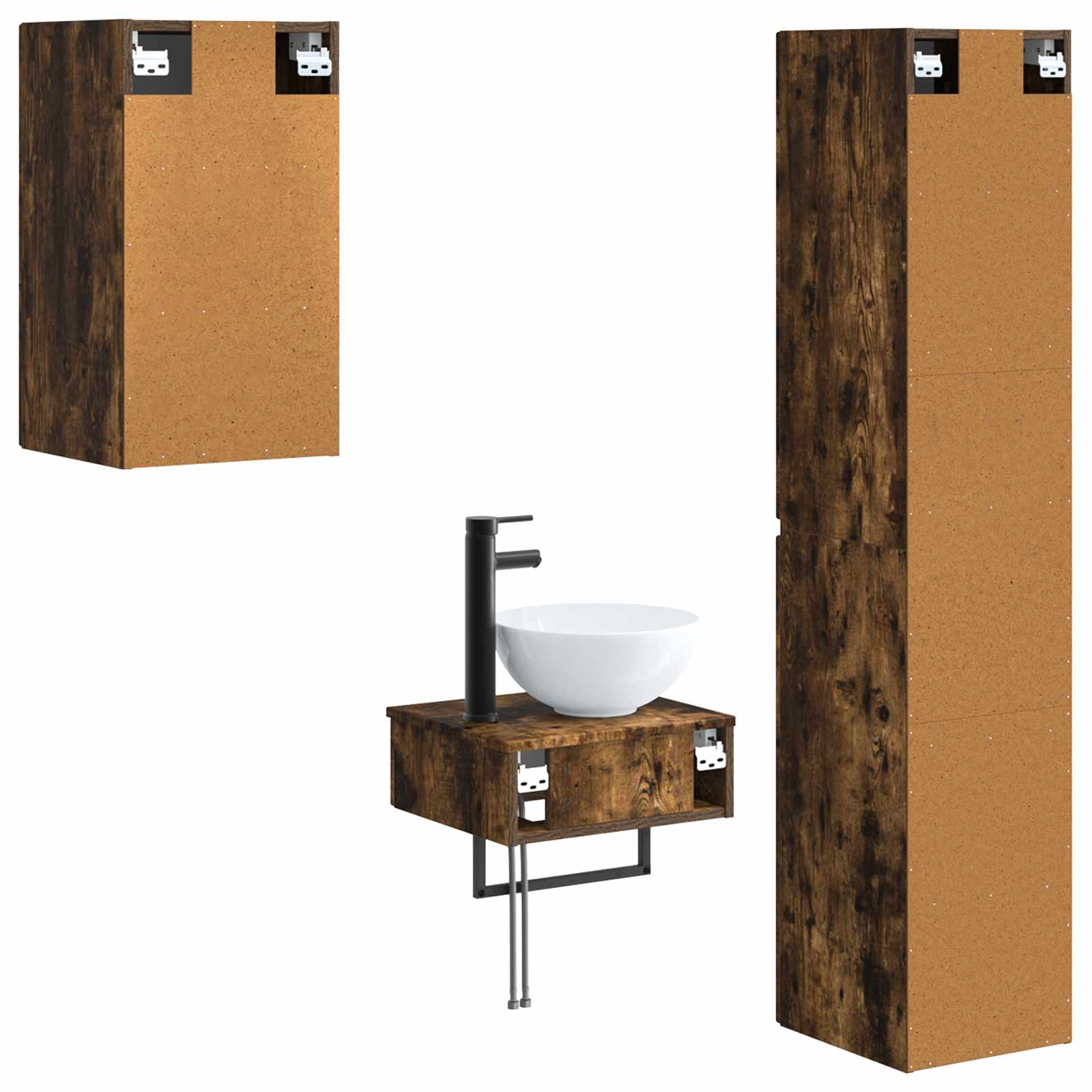 Badkamermeubelset 3 st Gerookt eiken 33 x 34,5 x 160 cm