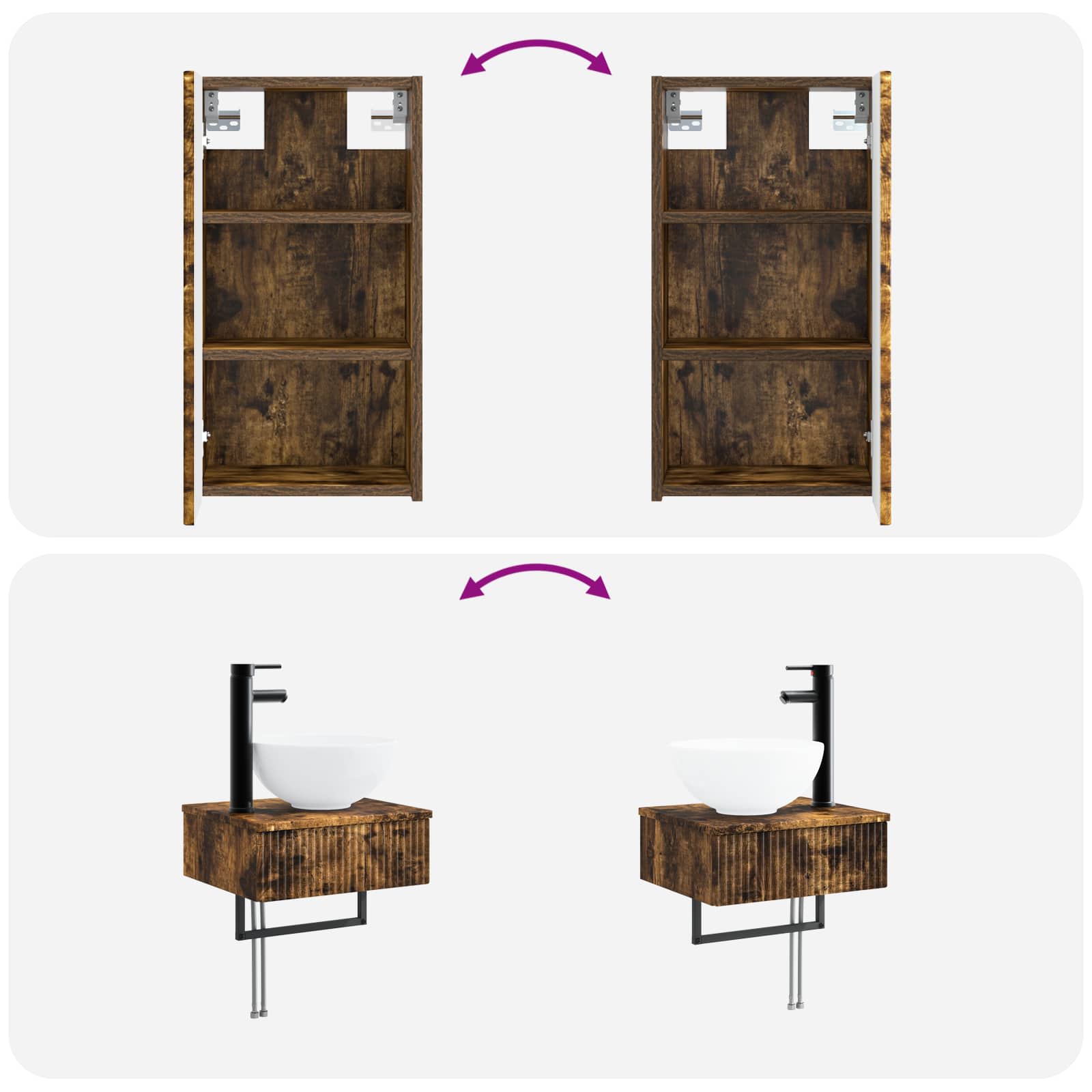 Badkamermeubelset 3 st Gerookt eiken 33 x 34,5 x 160 cm