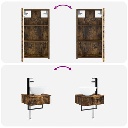 Badkamermeubelset 3 st Gerookt eiken 33 x 34,5 x 160 cm