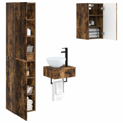 Badkamermeubelset 3 st Gerookt eiken 33 x 34,5 x 160 cm