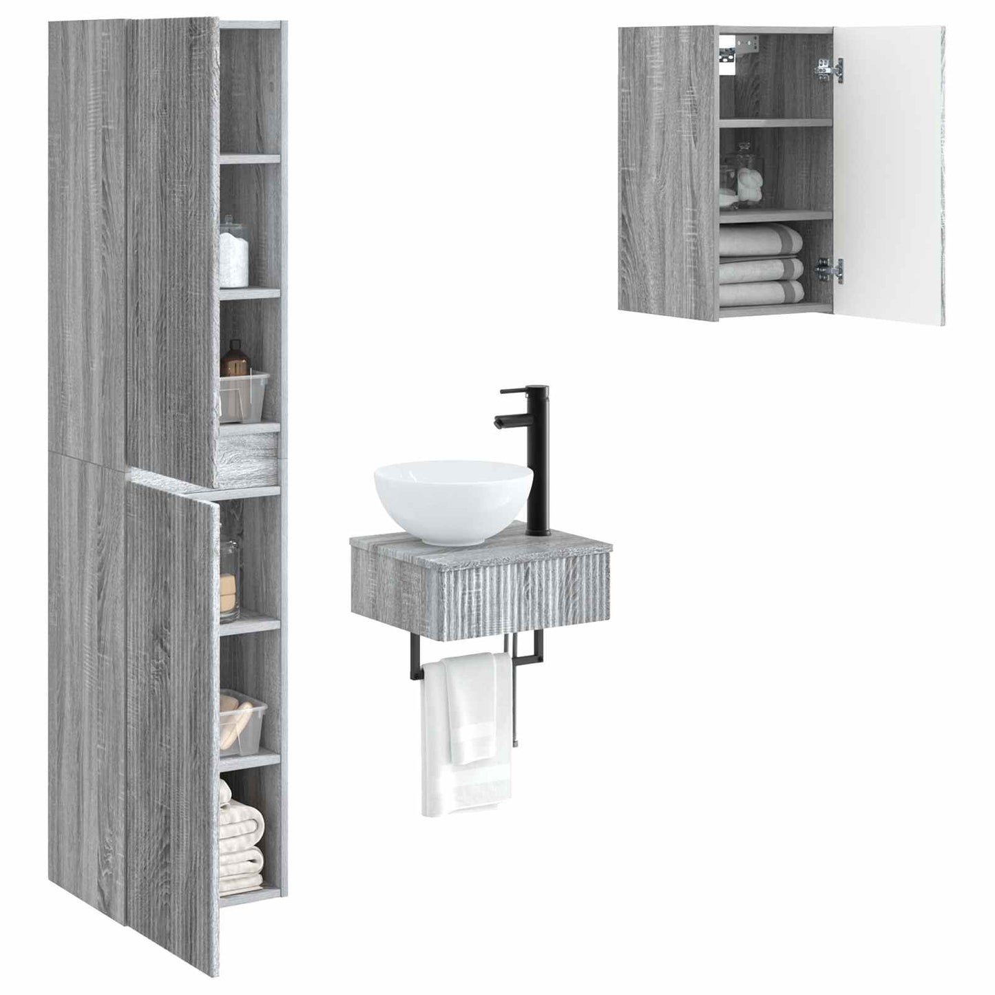 Badkamermeubelset 3 st Grijs Sonoma 33 x 34,5 x 160 cm