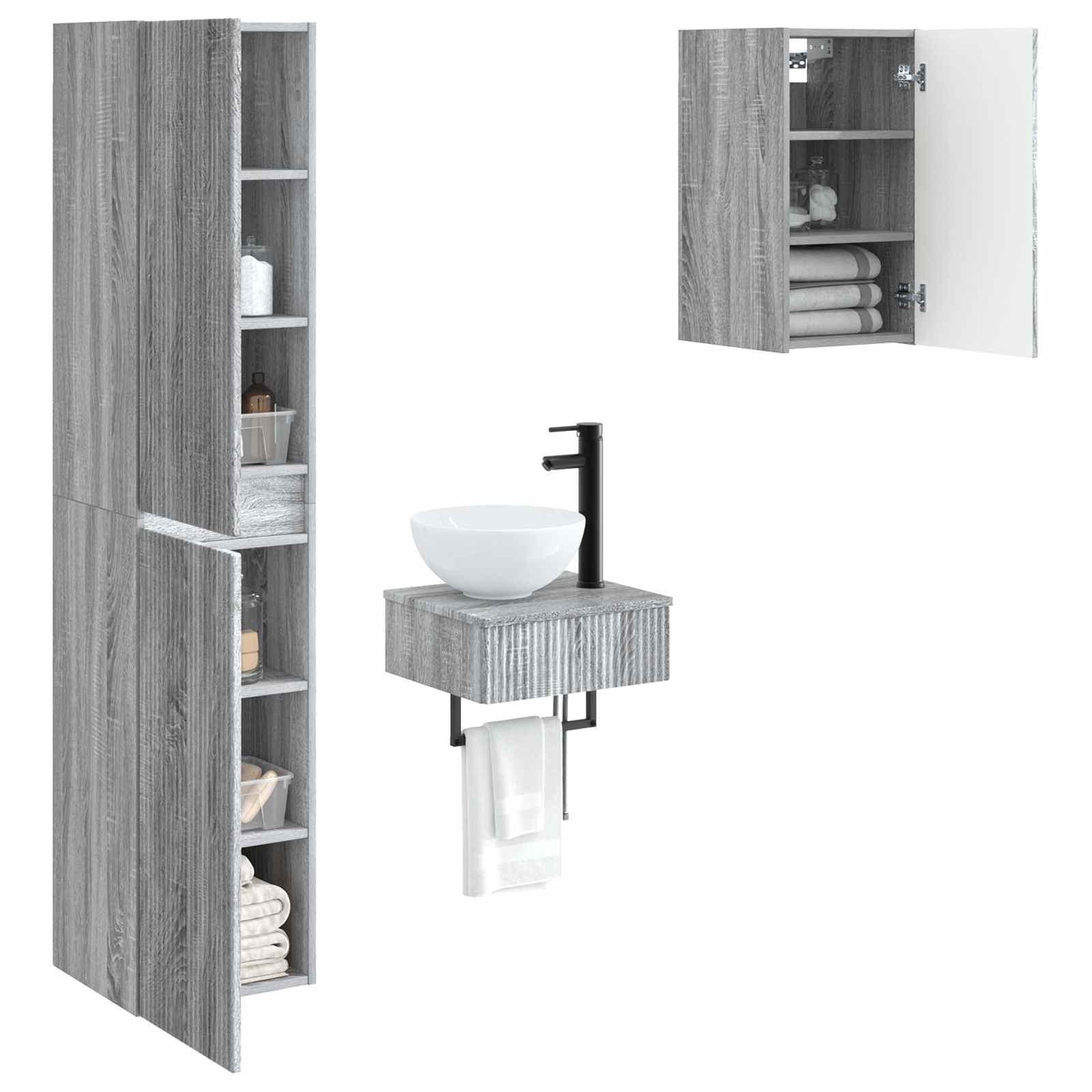 Badkamermeubelset 3 st Grijs Sonoma 33 x 34,5 x 160 cm
