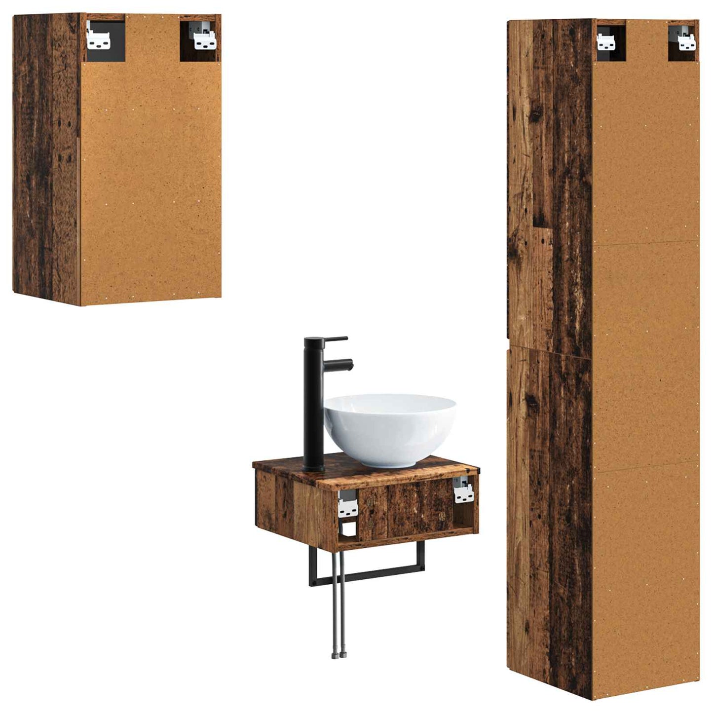 Badkamermeubelset 3 st Oud hout 33 x 34,5 x 160 cm Bewerkt hout
