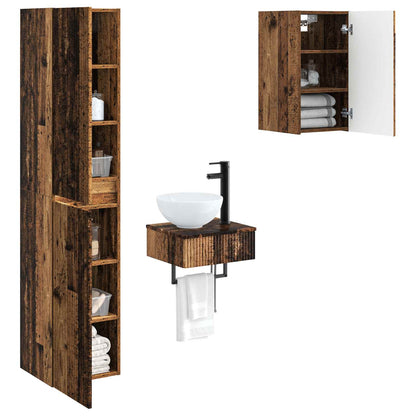 Badkamermeubelset 3 st Oud hout 33 x 34,5 x 160 cm Bewerkt hout