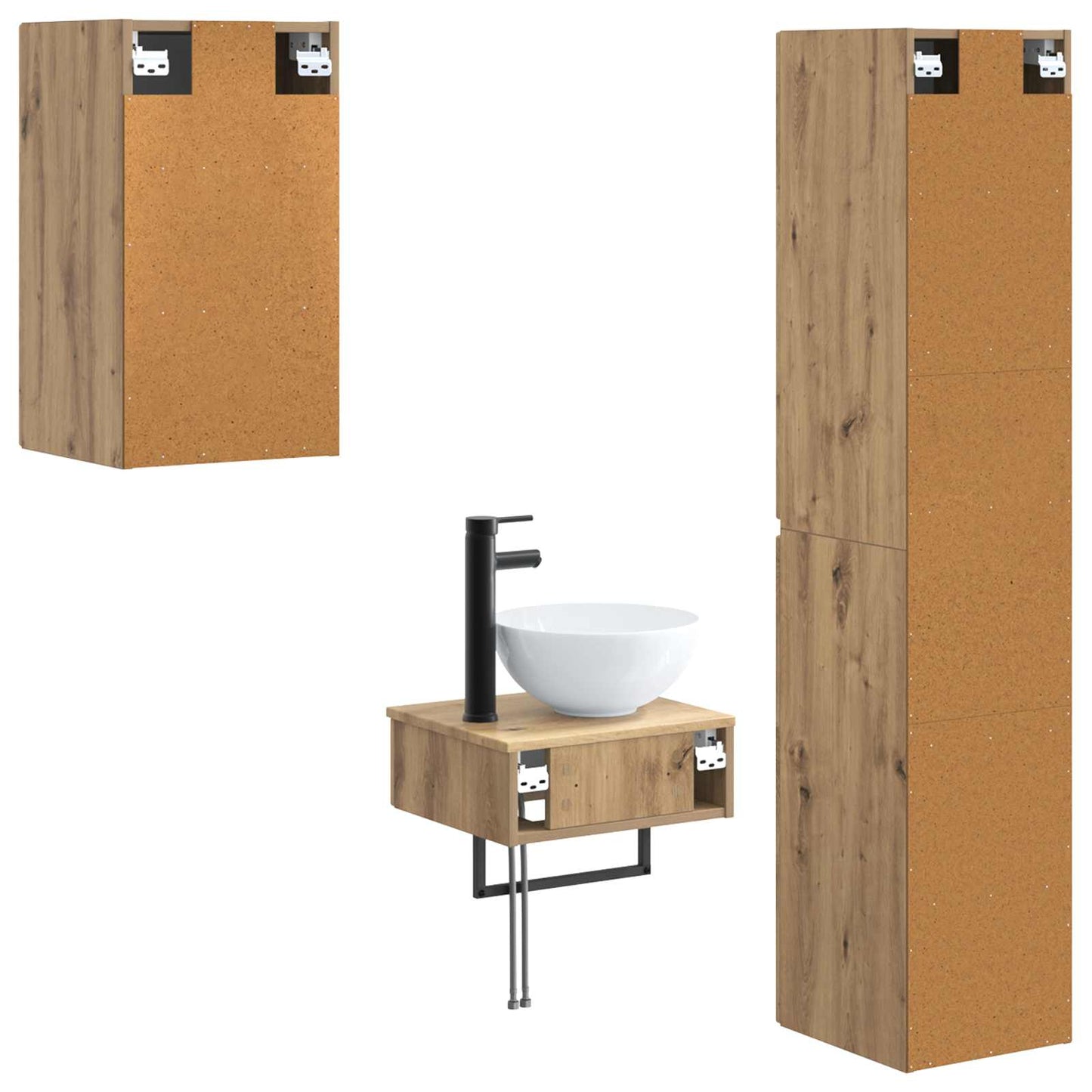 Badkamermeubelset 3 st Artisanaal eiken 33 x 34,5 x 160 cm