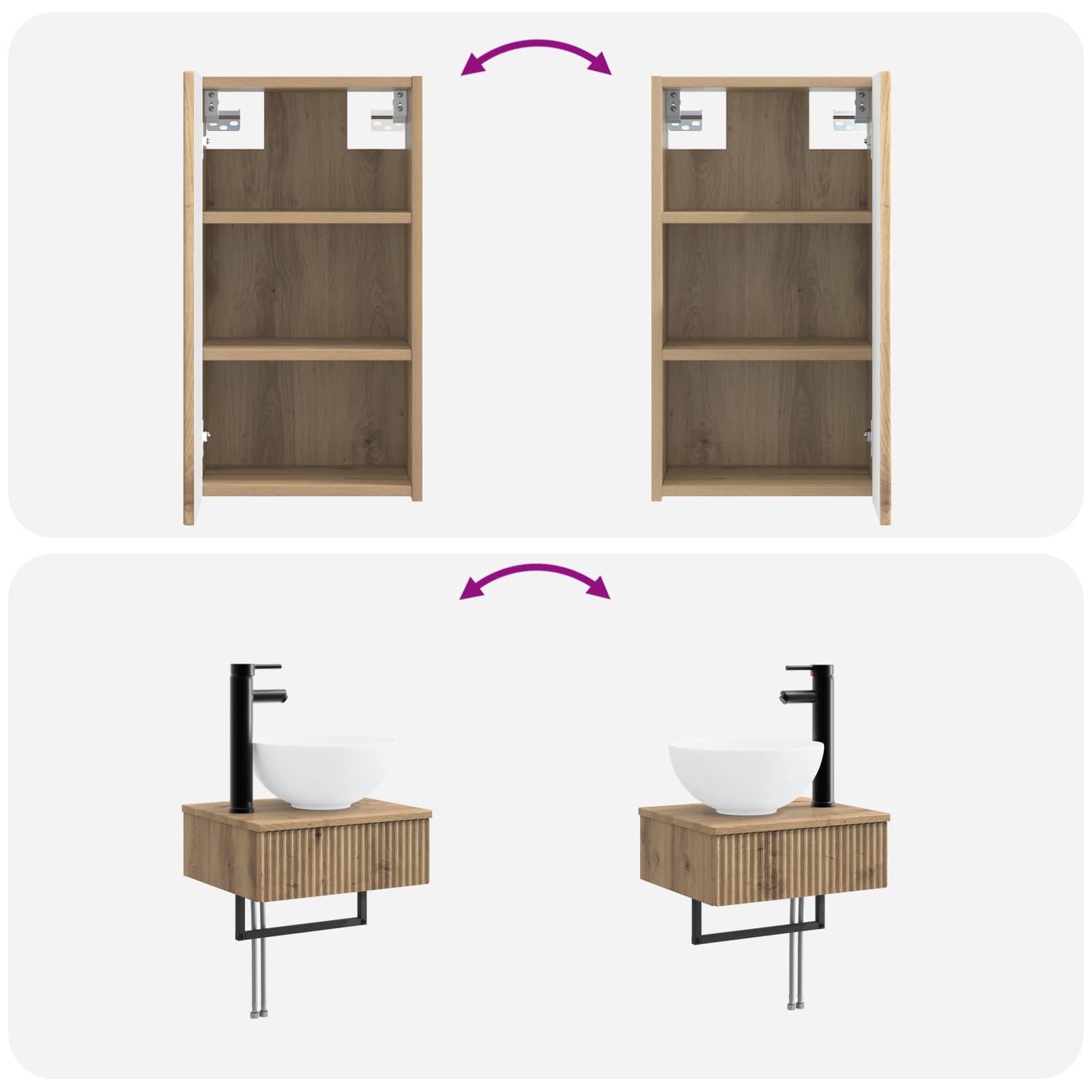 Badkamermeubelset 3 st Artisanaal eiken 33 x 34,5 x 160 cm