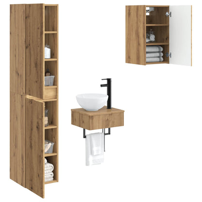 Badkamermeubelset 3 st Artisanaal eiken 33 x 34,5 x 160 cm