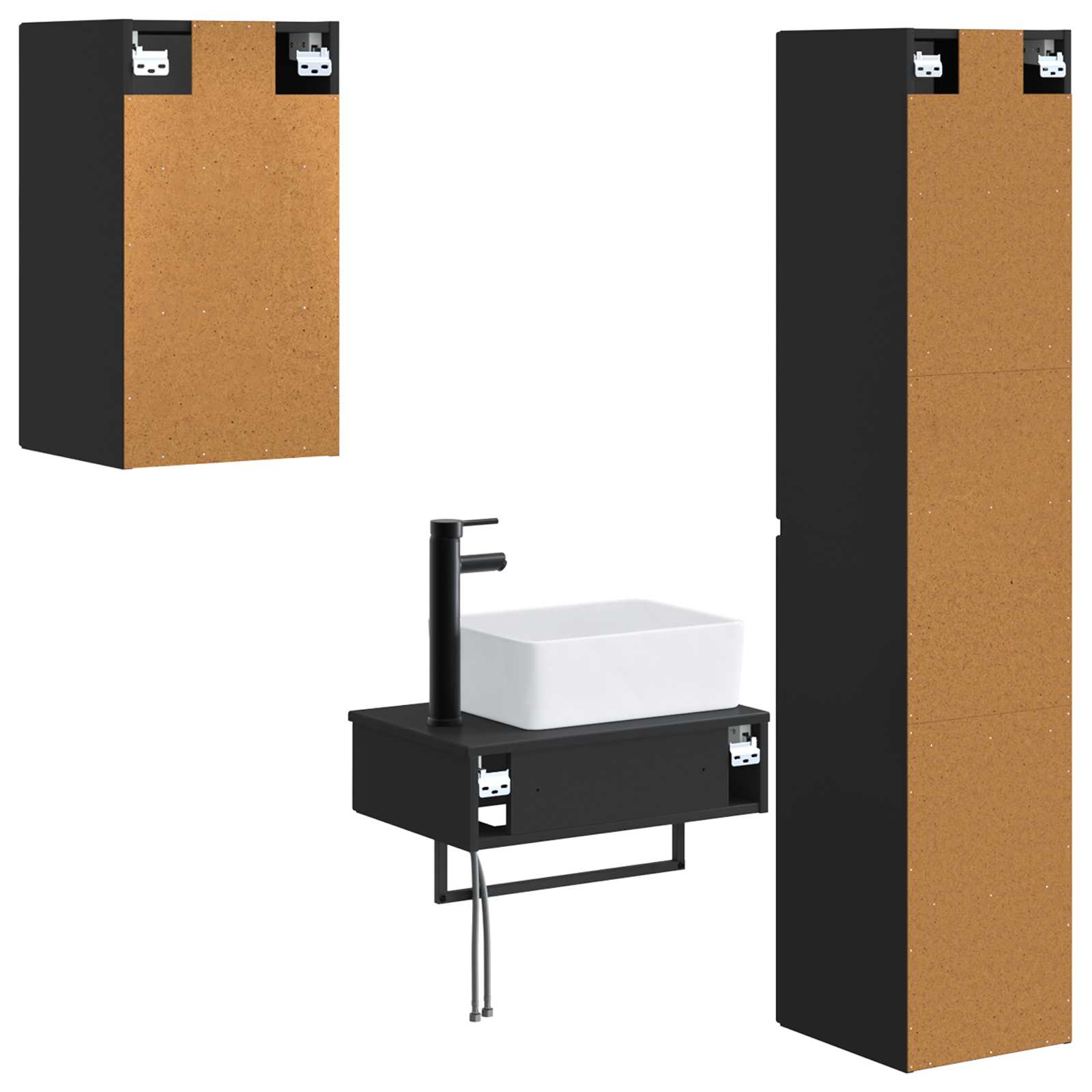 Badkamermeubelset 3 st Zwart 33 x 34,5 x 160 cm Bewerkt hout