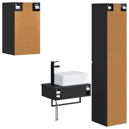 Badkamermeubelset 3 st Zwart 33 x 34,5 x 160 cm Bewerkt hout
