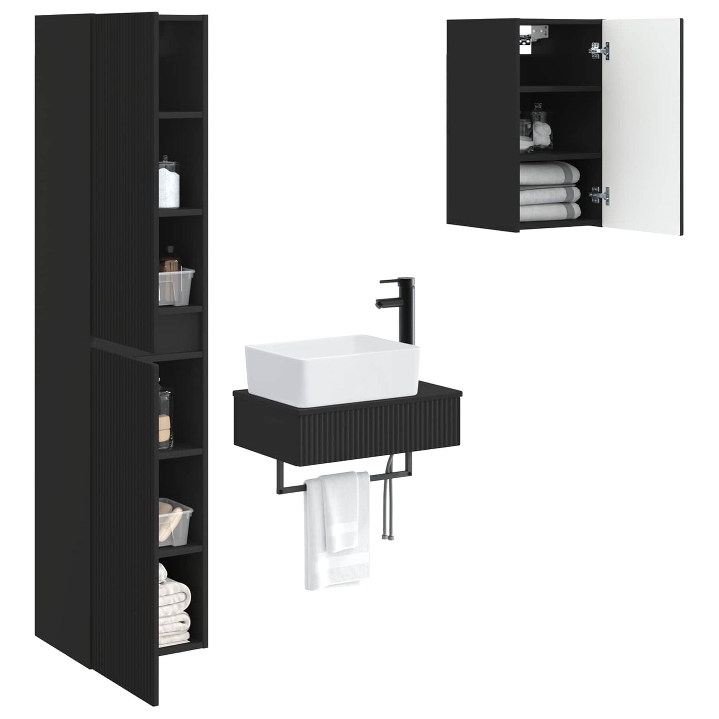 Badkamermeubelset 3 st Zwart 33 x 34,5 x 160 cm Bewerkt hout