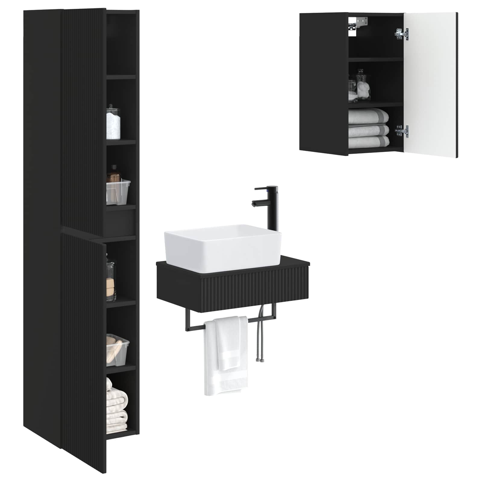 Badkamermeubelset 3 st Zwart 33 x 34,5 x 160 cm Bewerkt hout