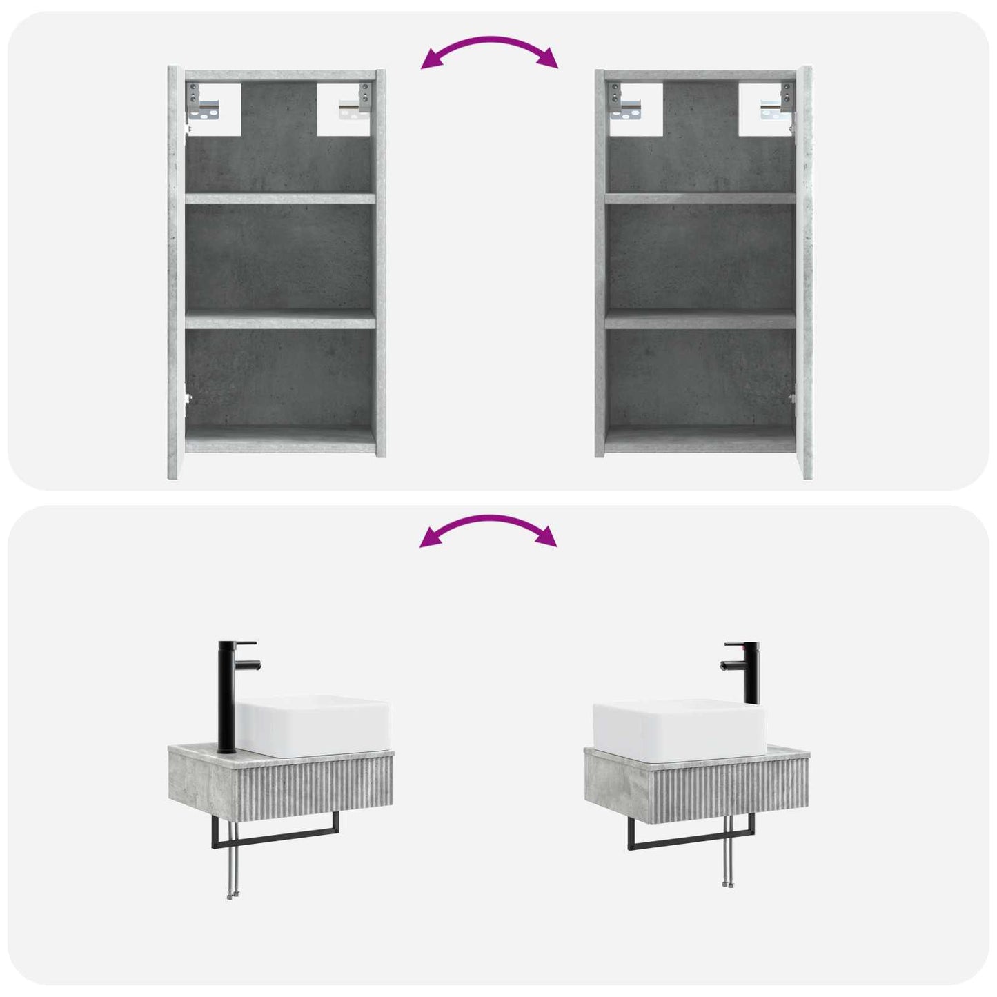 Badkamermeubelset 3 st Betongrijs 33 x 34,5 x 160 cm