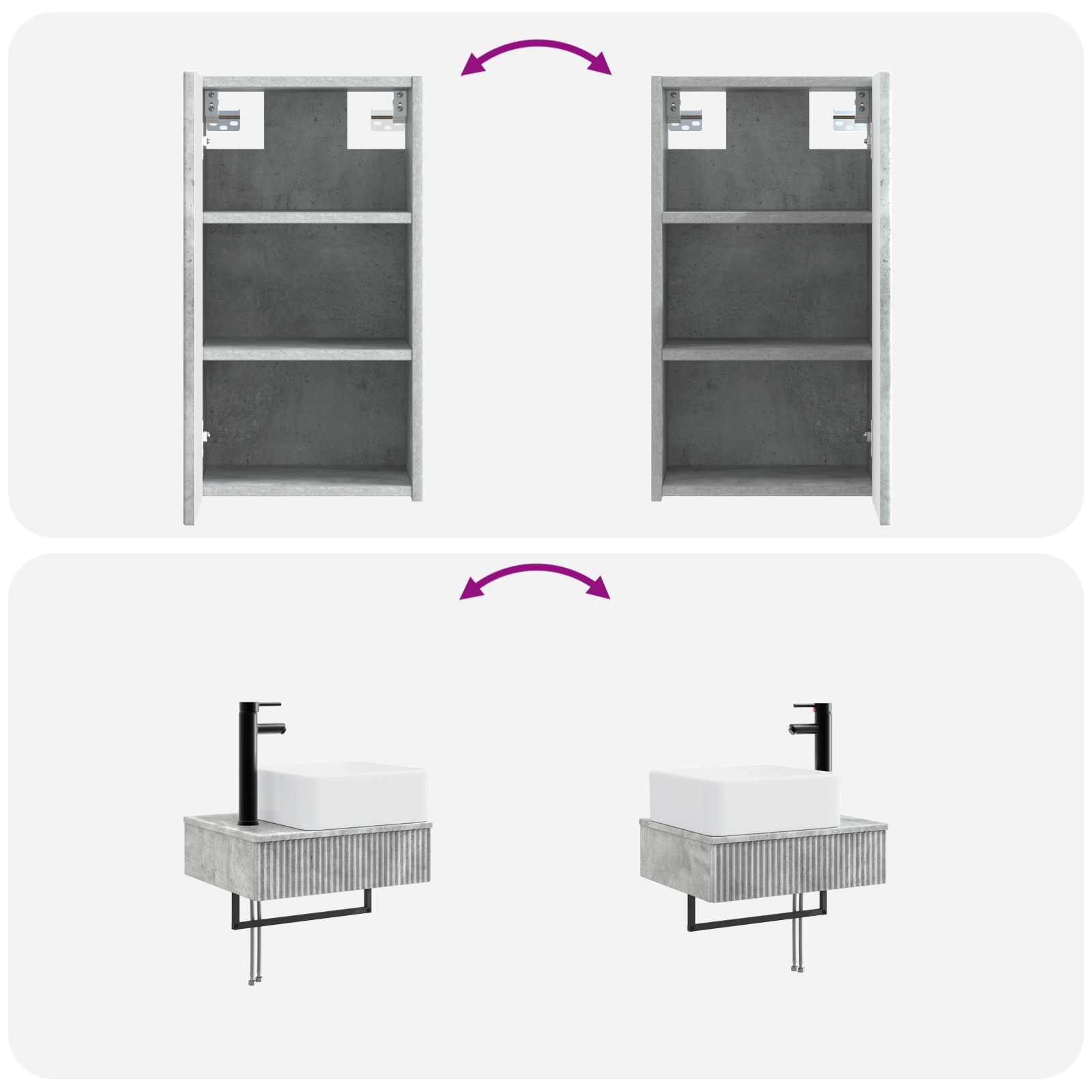 Badkamermeubelset 3 st Betongrijs 33 x 34,5 x 160 cm
