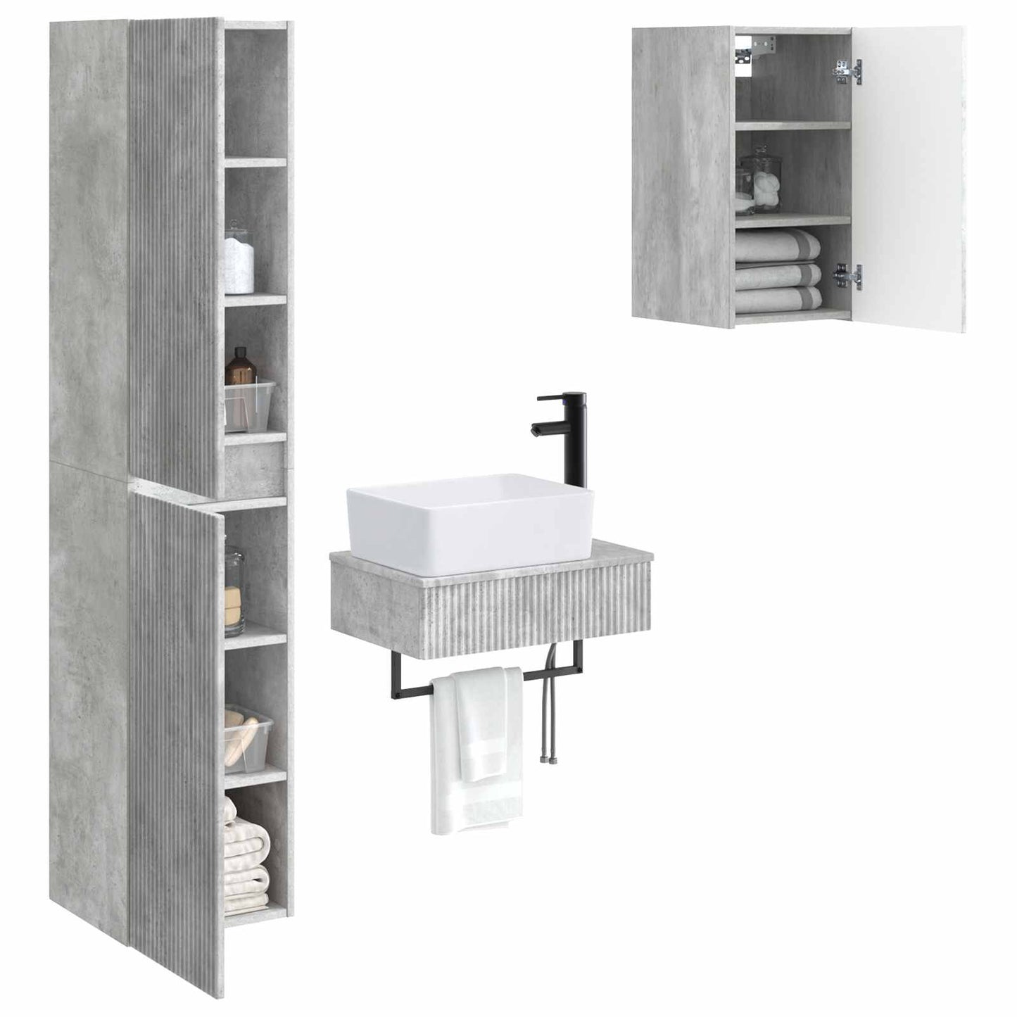 Badkamermeubelset 3 st Betongrijs 33 x 34,5 x 160 cm