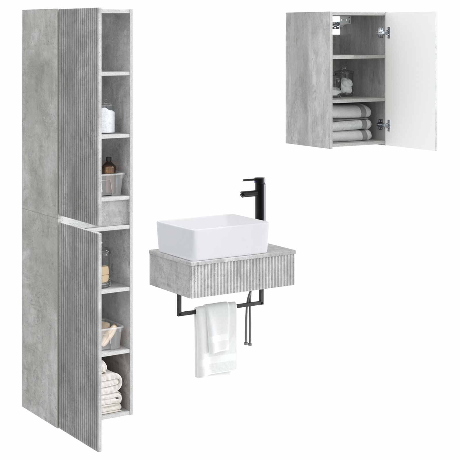 Badkamermeubelset 3 st Betongrijs 33 x 34,5 x 160 cm