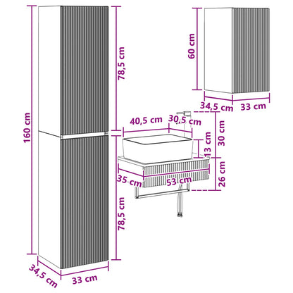 Badkamermeubelset 3 st Betongrijs 33 x 34,5 x 160 cm