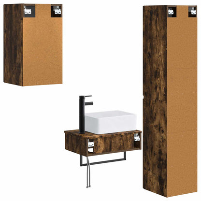 Badkamermeubelset 3 st Gerookt eiken 33 x 34,5 x 160 cm