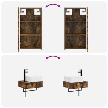 Badkamermeubelset 3 st Gerookt eiken 33 x 34,5 x 160 cm