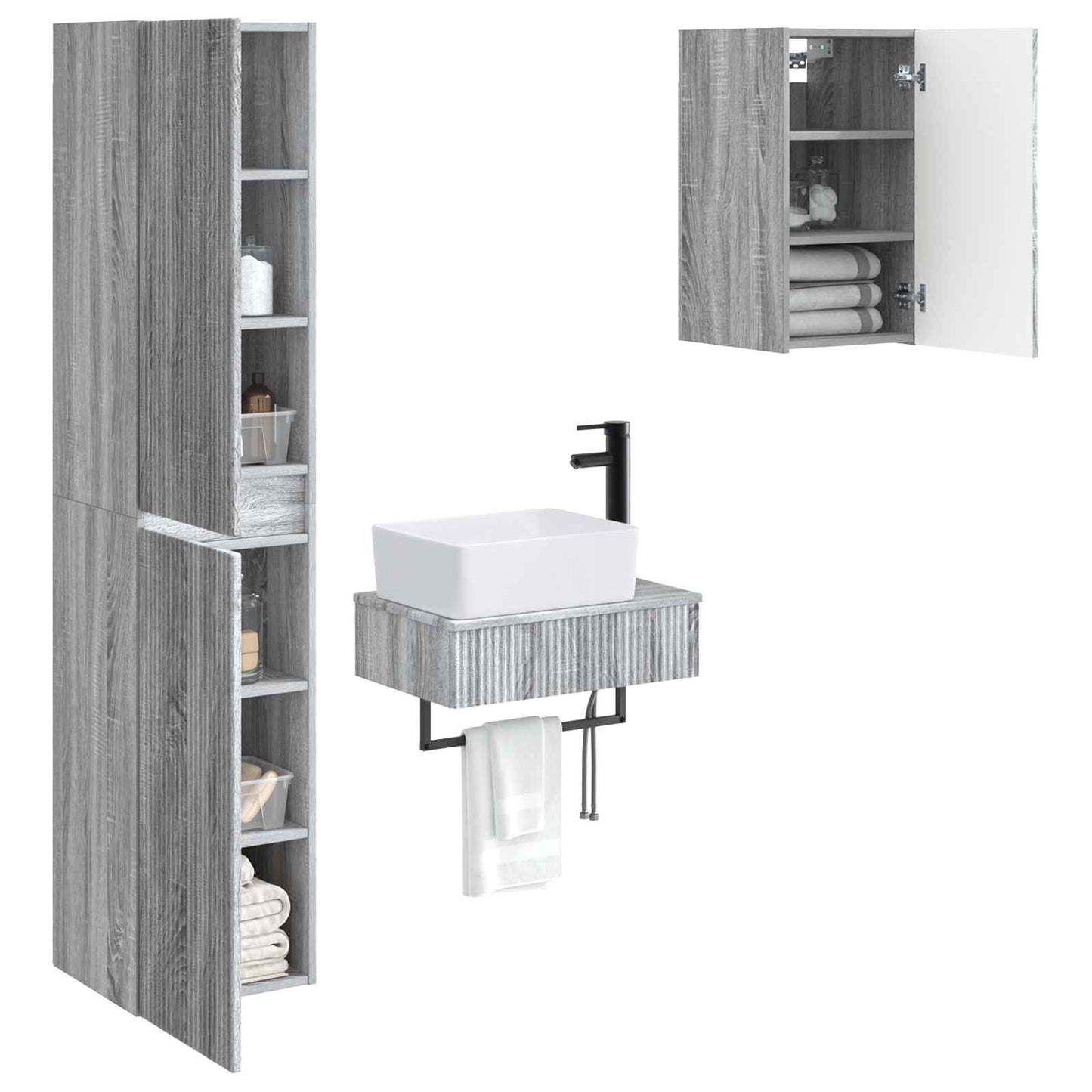 Badkamermeubelset 3 st Grijs Sonoma 33 x 34,5 x 160 cm