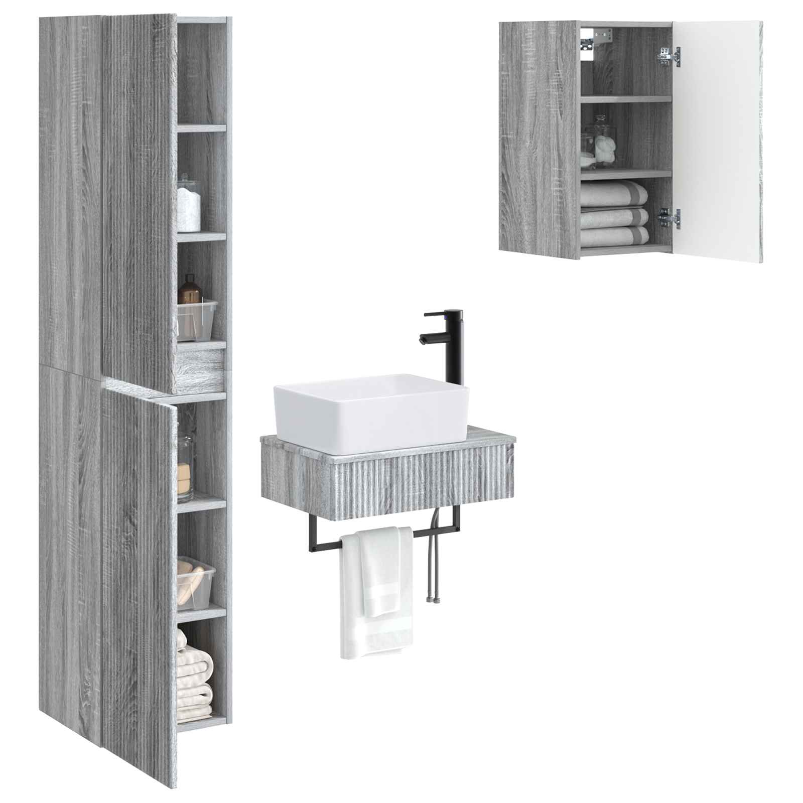 Badkamermeubelset 3 st Grijs Sonoma 33 x 34,5 x 160 cm