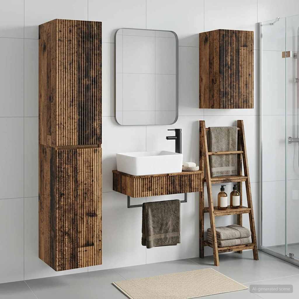 Badkamermeubelset 3 st Oud hout 33 x 34,5 x 160 cm Bewerkt hout