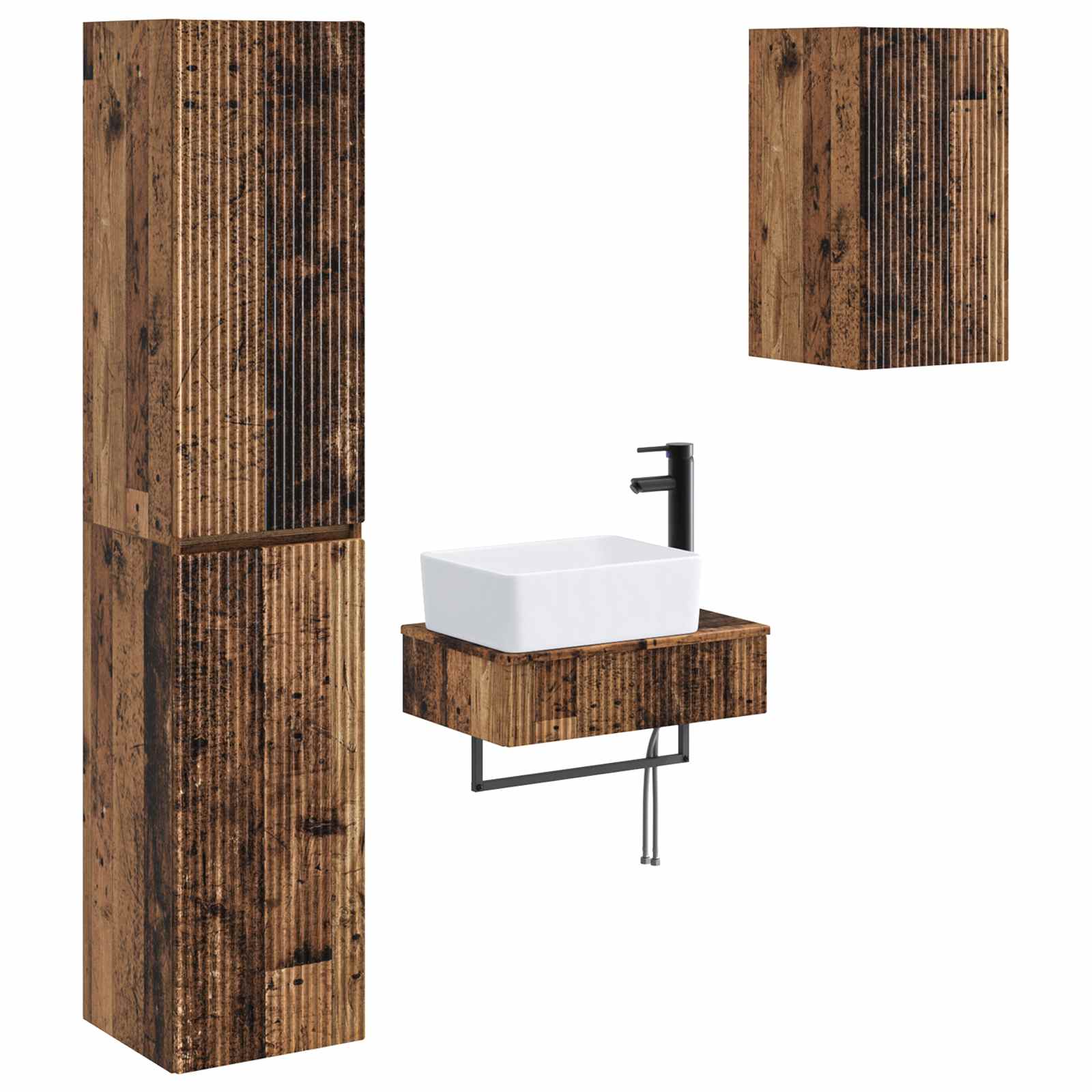 Badkamermeubelset 3 st Oud hout 33 x 34,5 x 160 cm Bewerkt hout
