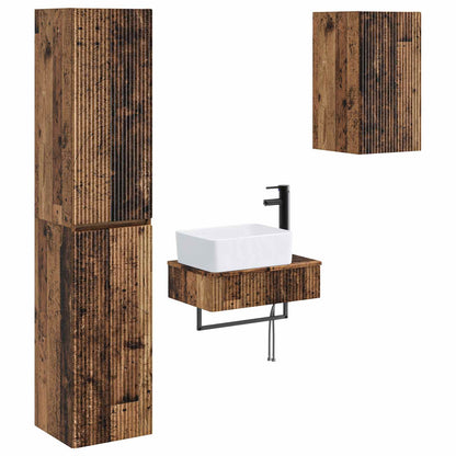 Badkamermeubelset 3 st Oud hout 33 x 34,5 x 160 cm Bewerkt hout