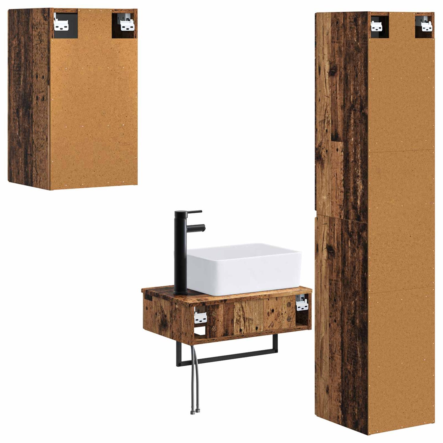Badkamermeubelset 3 st Oud hout 33 x 34,5 x 160 cm Bewerkt hout