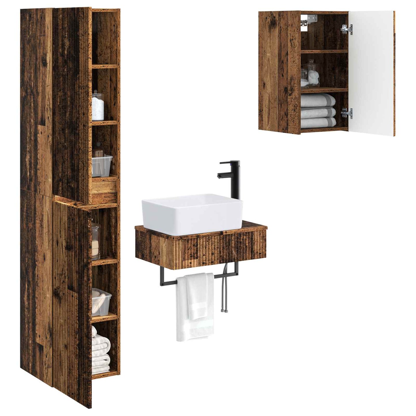 Badkamermeubelset 3 st Oud hout 33 x 34,5 x 160 cm Bewerkt hout