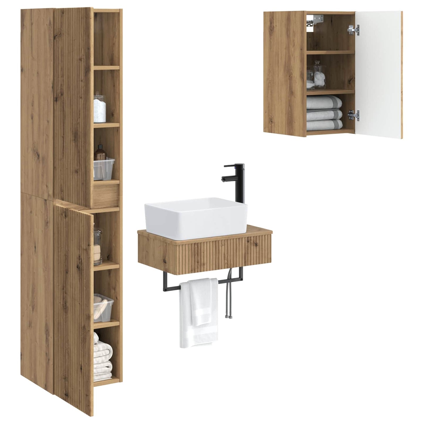 Badkamermeubelset 3 st Artisanaal eiken 33 x 34,5 x 160 cm
