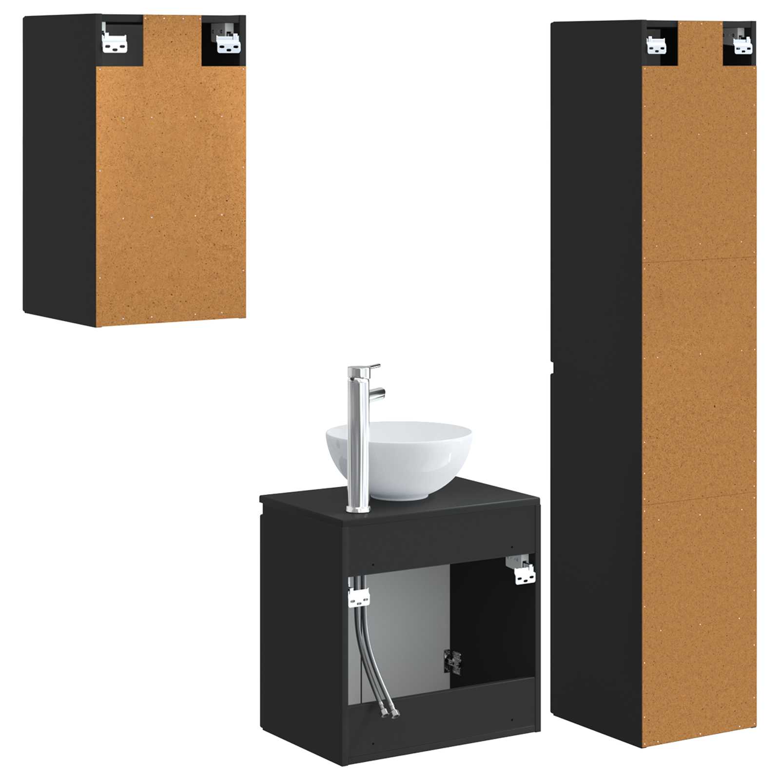 Badkamermeubelset 3 st Zwart 33 x 34,5 x 160 cm Bewerkt hout