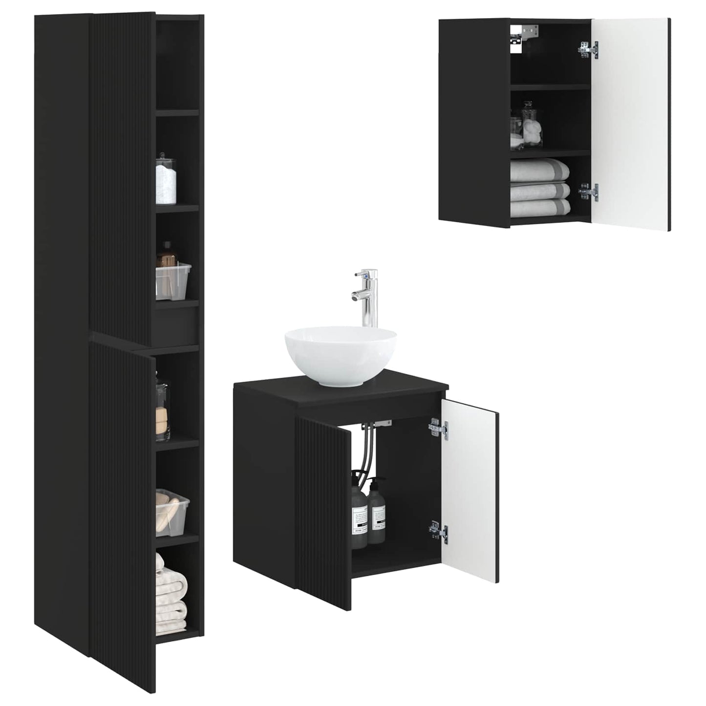 Badkamermeubelset 3 st Zwart 33 x 34,5 x 160 cm Bewerkt hout