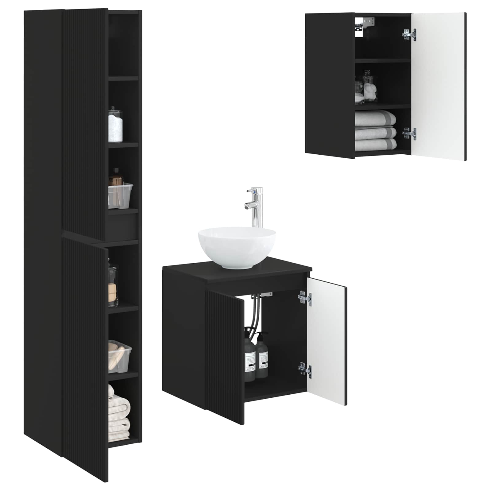 Badkamermeubelset 3 st Zwart 33 x 34,5 x 160 cm Bewerkt hout
