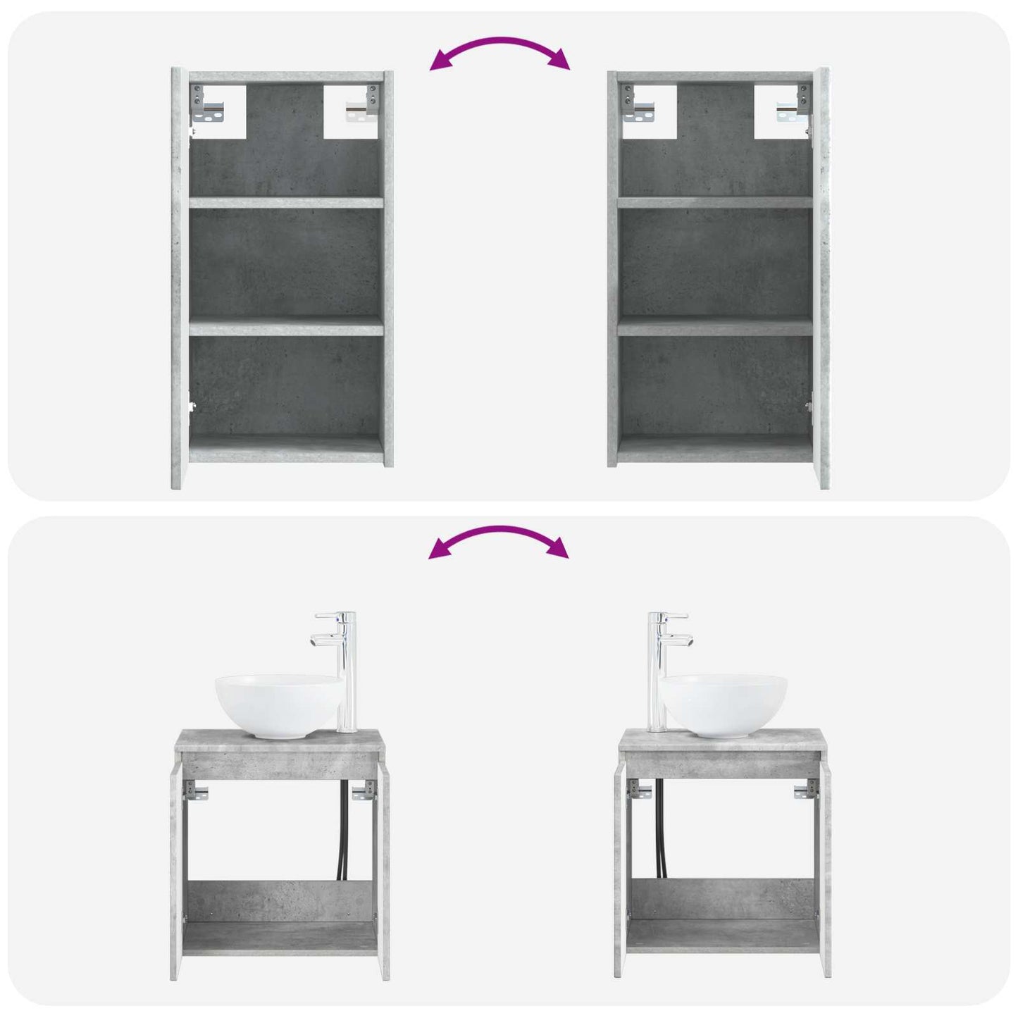 Badkamermeubelset 3 st Betongrijs 33 x 34,5 x 160 cm