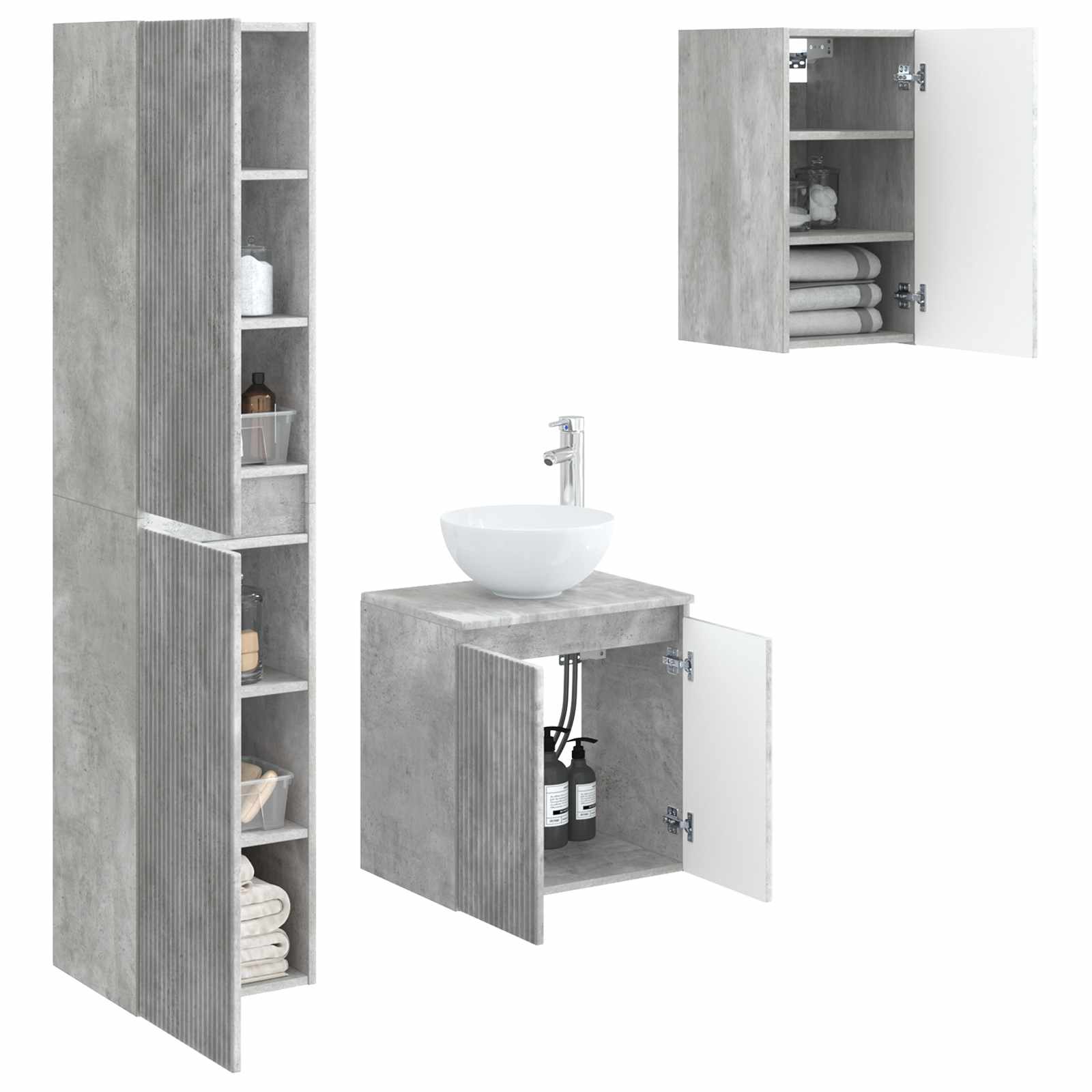 Badkamermeubelset 3 st Betongrijs 33 x 34,5 x 160 cm