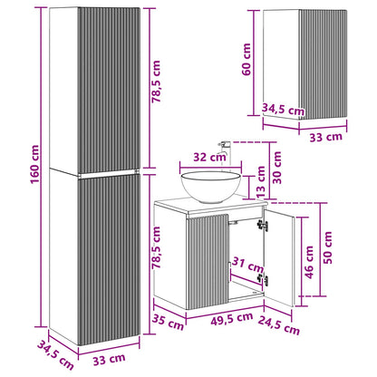 Badkamermeubelset 3 st Hoogglans Wit 33 x 34,5 x 160 cm