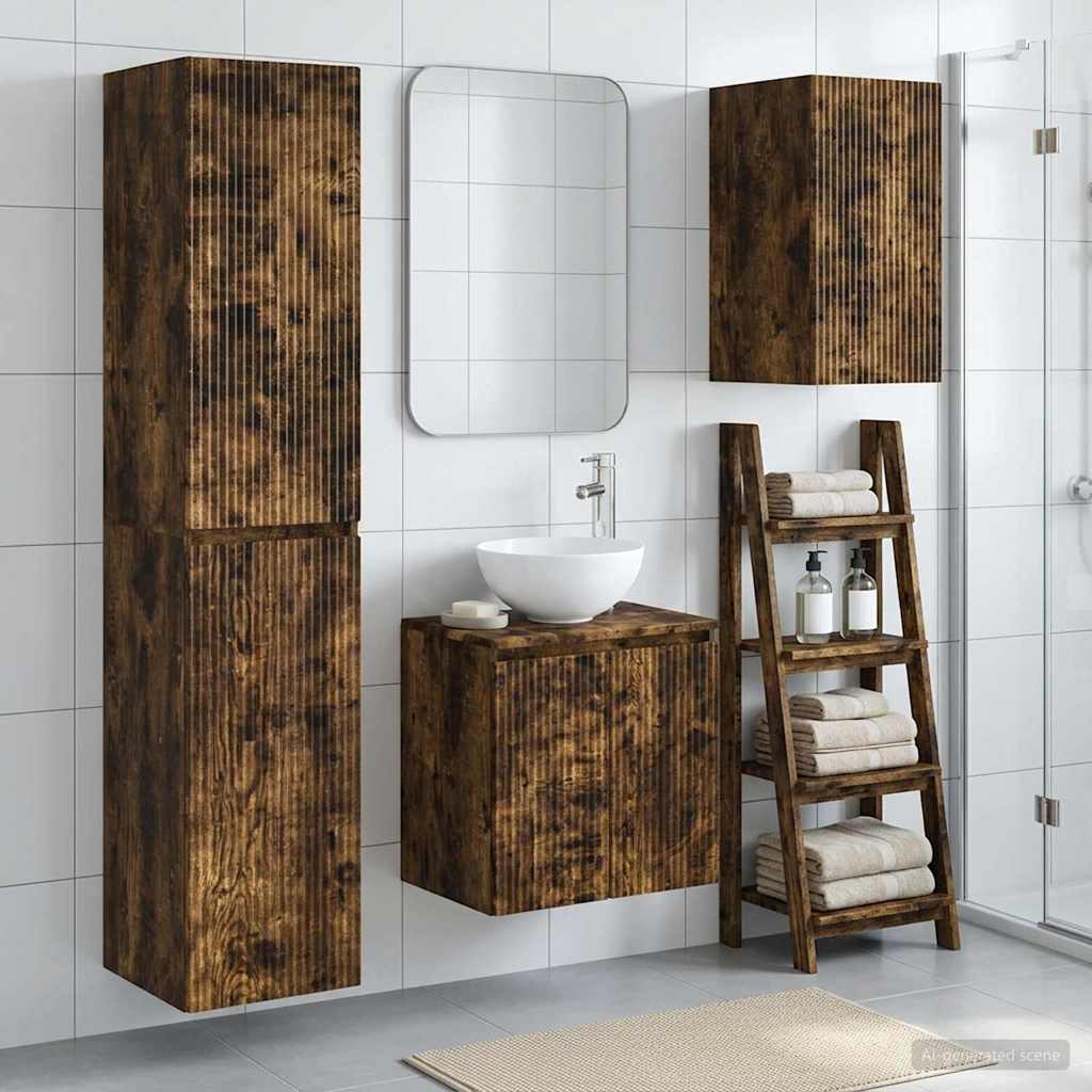 Badkamermeubelset 3 st Gerookt eiken 33 x 34,5 x 160 cm