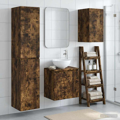 Badkamermeubelset 3 st Gerookt eiken 33 x 34,5 x 160 cm