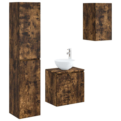 Badkamermeubelset 3 st Gerookt eiken 33 x 34,5 x 160 cm