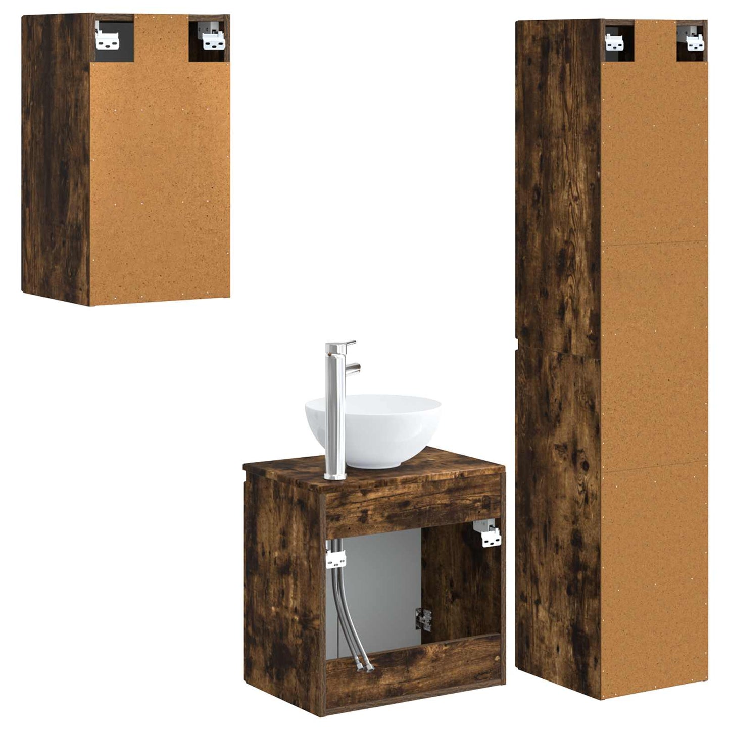 Badkamermeubelset 3 st Gerookt eiken 33 x 34,5 x 160 cm