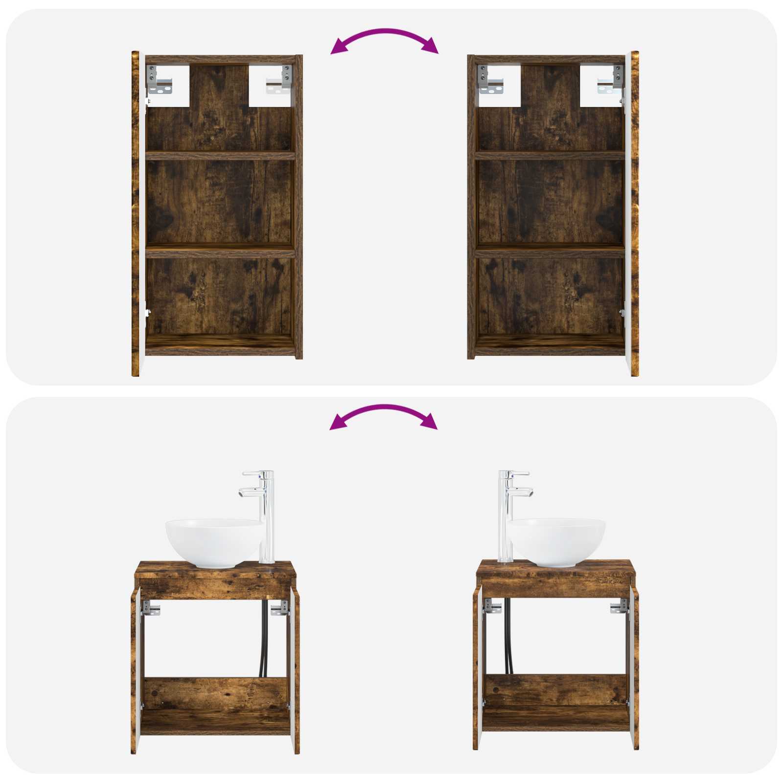 Badkamermeubelset 3 st Gerookt eiken 33 x 34,5 x 160 cm