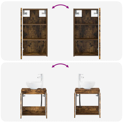 Badkamermeubelset 3 st Gerookt eiken 33 x 34,5 x 160 cm