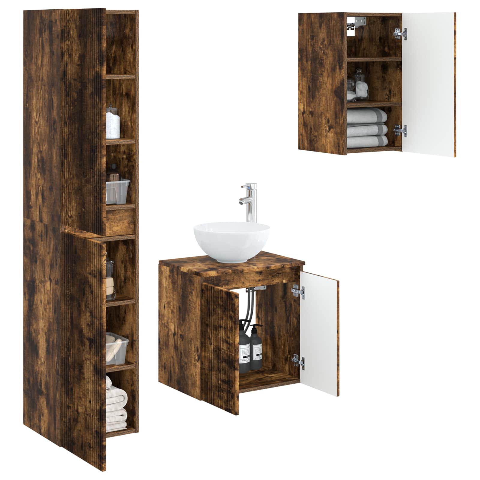 Badkamermeubelset 3 st Gerookt eiken 33 x 34,5 x 160 cm