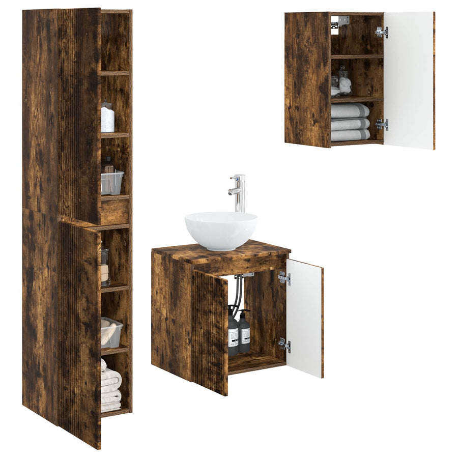 Badkamermeubelset 3 st Gerookt eiken 33 x 34,5 x 160 cm