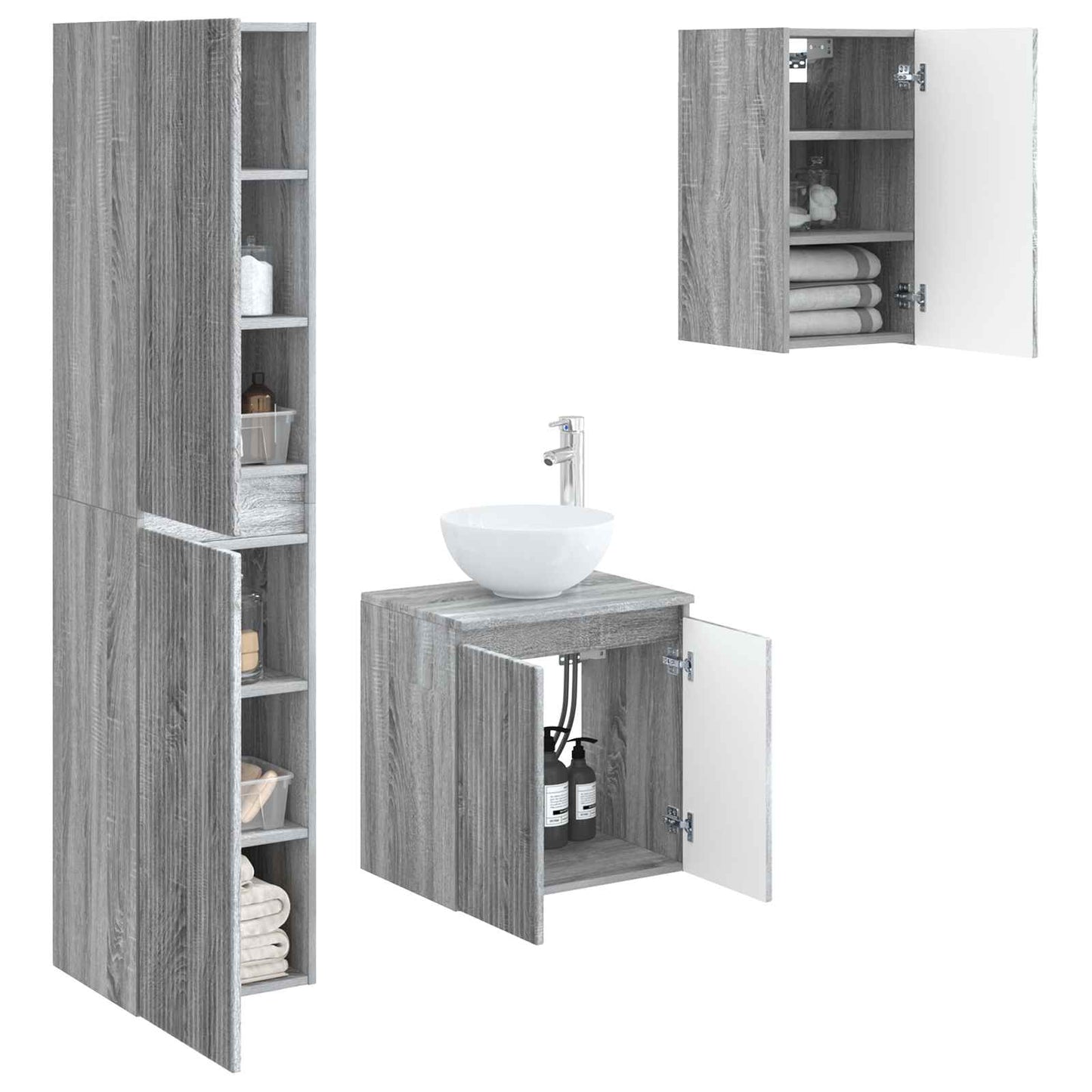 Badkamermeubelset 3 st Grijs Sonoma 33 x 34,5 x 160 cm