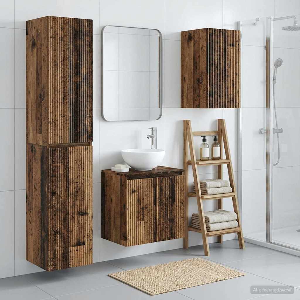 Badkamermeubelset 3 st Oud hout 33 x 34,5 x 160 cm Bewerkt hout