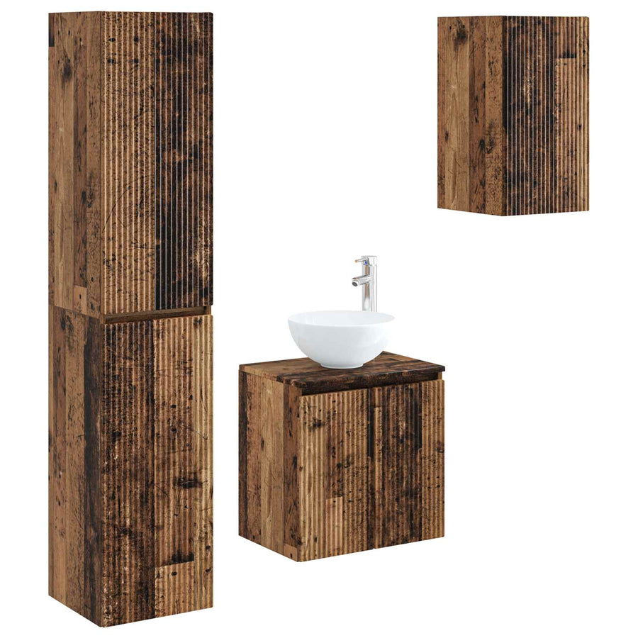 Badkamermeubelset 3 st Oud hout 33 x 34,5 x 160 cm Bewerkt hout